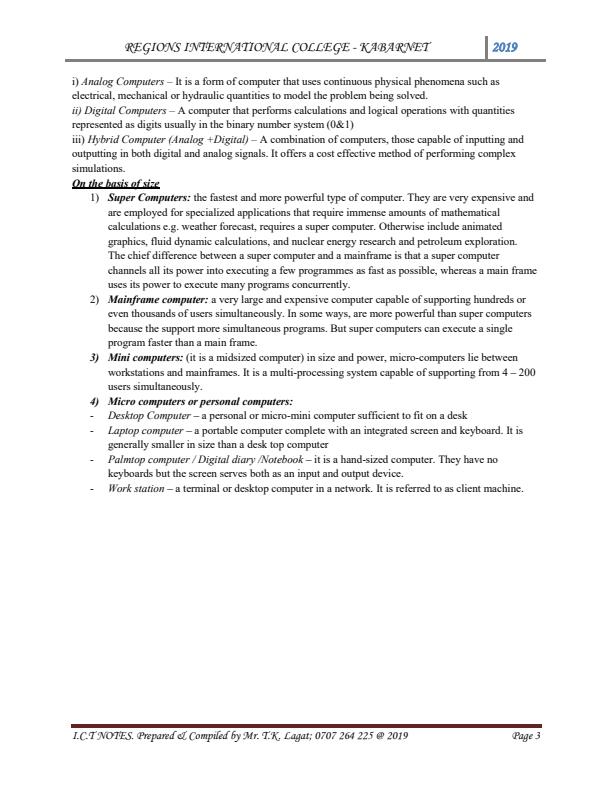 Page 3 – Introduction to ICT Notes: Certificate/Diploma in ICT – Kenyaplex