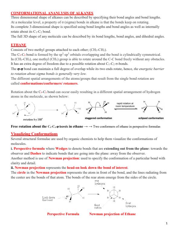 Page 1 – Conformational Analysis of Alkanes Notes – Kenyaplex