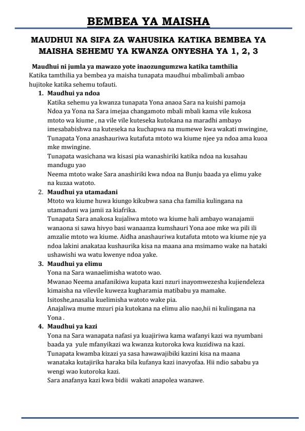 Page 1 – Maudhui  na sifa za wahusika katika tamthilia ya  Bembea ya Maisha  – Kenyaplex