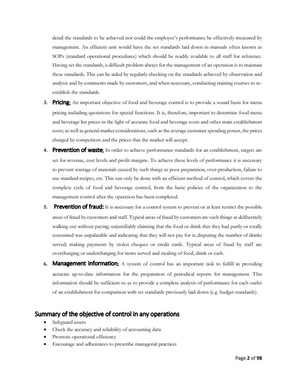 Page 2 – Diploma in Catering and Accommodation: Food and Beverage Control Notes – Kenyaplex