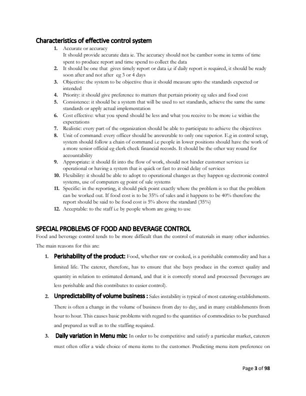 Page 3 – Diploma in Catering and Accommodation: Food and Beverage Control Notes – Kenyaplex