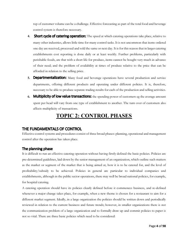 Page 4 – Diploma in Catering and Accommodation: Food and Beverage Control Notes – Kenyaplex