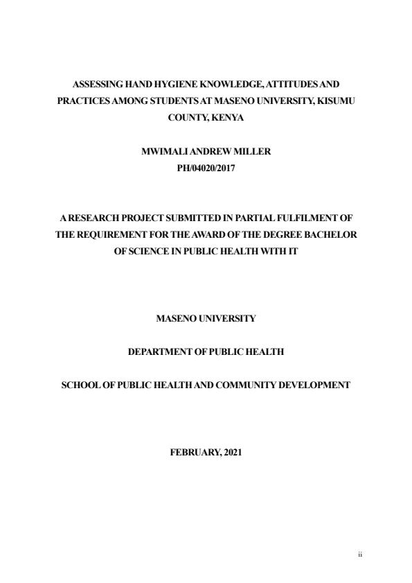 Page 1 – Assessing hand hygiene knowledge, attitudes and practices among students at Maseno University, Kisumu County, Kenya – Kenyaplex