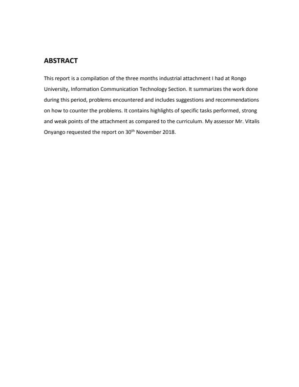 Page 3 – Diploma in Information Communication Technology ICT Sample Industrial Attachment Report – Kenyaplex