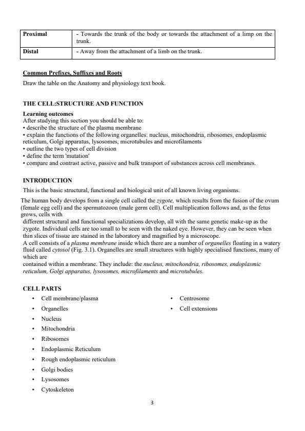 Page 3 – PEG 2001: Anatomy and physiology Notes 1st Year 1st semester – Kenyaplex