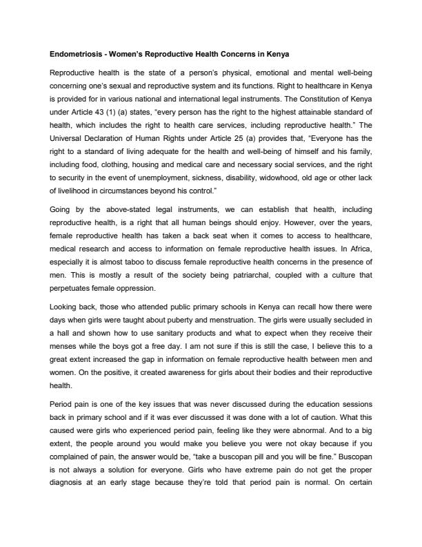 Page 1 – Endometriosis - Women’s Reproductive Health Concerns in Kenya – Kenyaplex