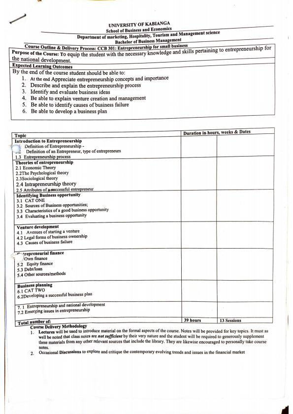 Page 1 – CCB 301: Entrepreneurship for Small Business Notes – Kenyaplex