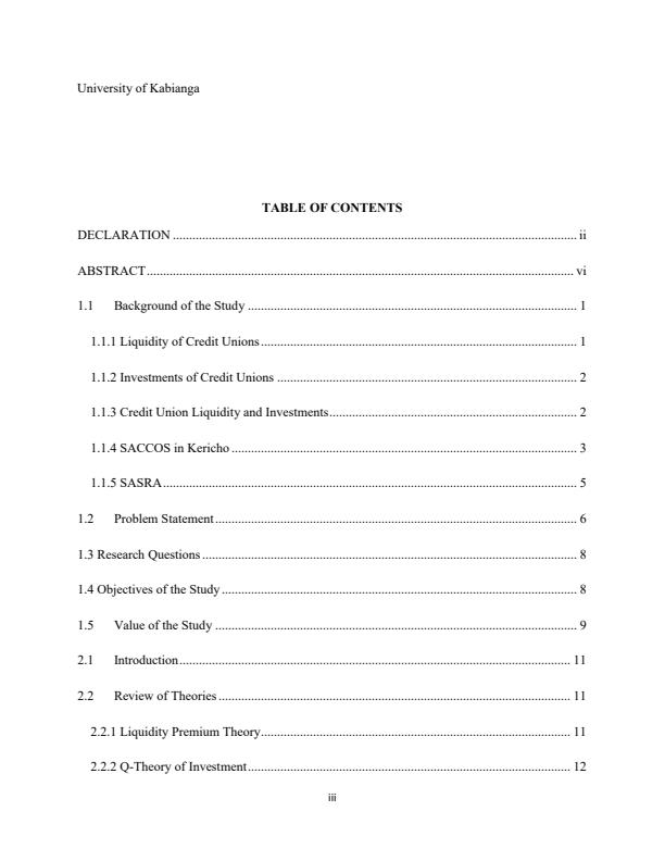 Page 3 – The effect of liquidity on the return on investments for Saccos in Kericho County, a case study of Kenya Highlands Sacco  – Kenyaplex