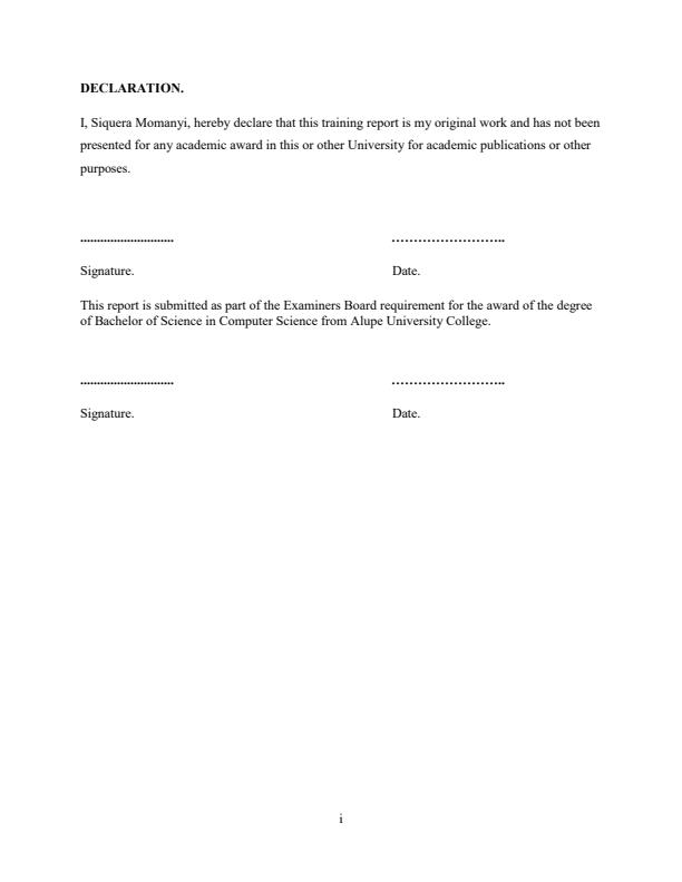 Sample Industrial Attachment Report for Bachelor of Science in Computer