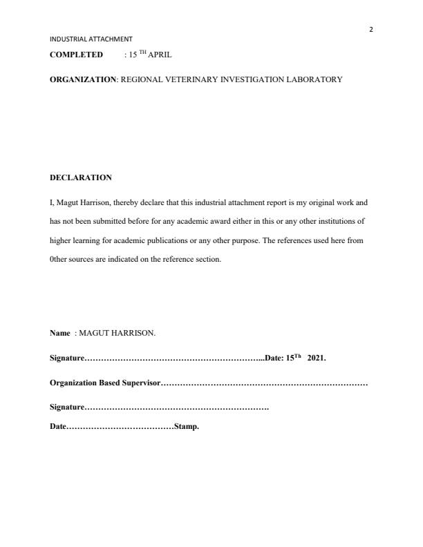 Page 2 – Industrial attachment Report for Regional Veterinary Investigation Laboratory, Eldoret – Kenyaplex