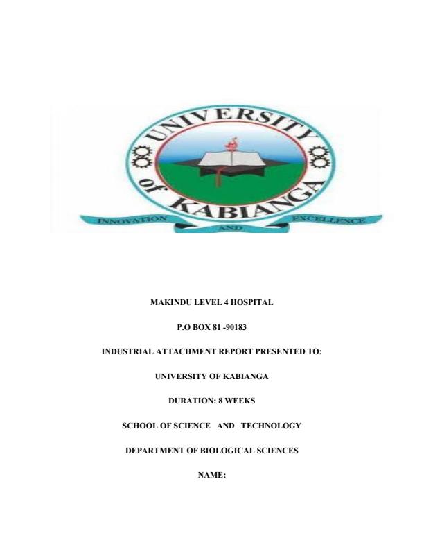 Page 1 – Bsc Biochemistry Industrial Attachment Report at Makindu Level 4 Hospital – Kenyaplex