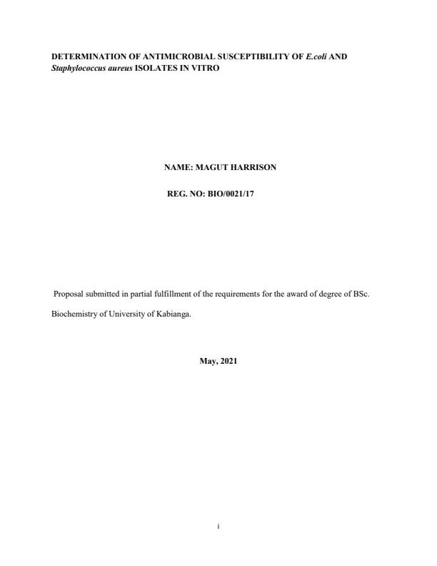 Page 1 – Proposal on the determination of antimicrobial susceptibility of e.coli and staphylococcus aureus isolates in vitro – Kenyaplex