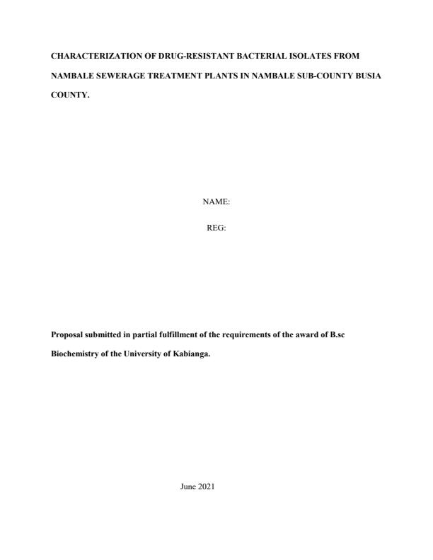 Page 1 – Characterization of drug-resistant bacterial isolates from Nambale sewerage treatment plants in Nambale Sub-County, Busia County – Kenyaplex