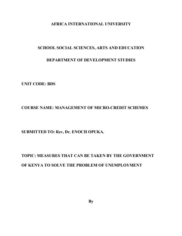 Page 1 – Measures that can be taken by the government of Kenya to solve the problem of unemployment – Kenyaplex
