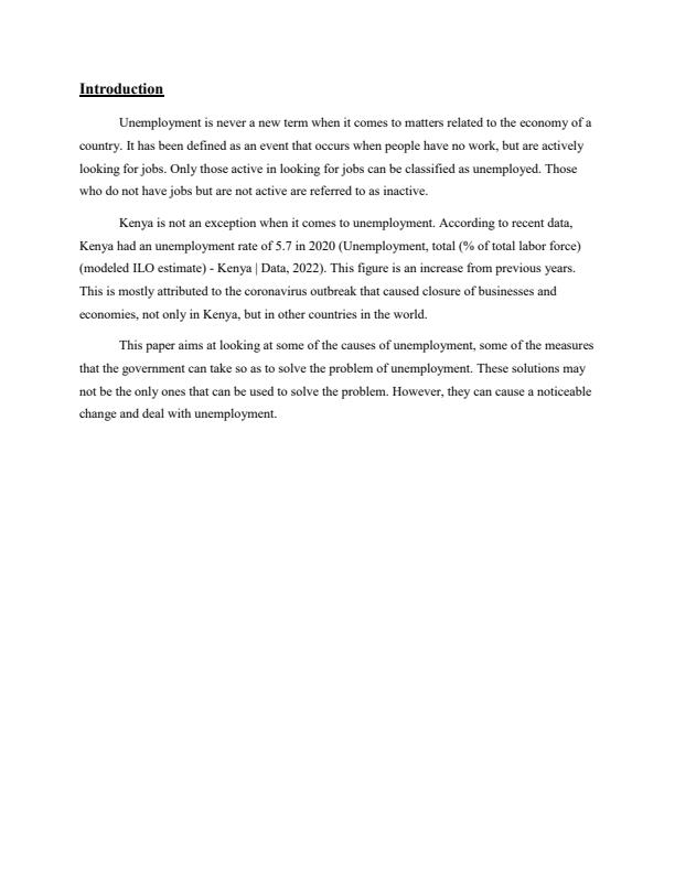 Page 3 – Measures that can be taken by the government of Kenya to solve the problem of unemployment – Kenyaplex