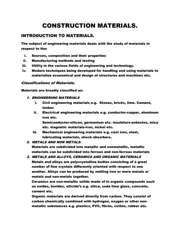Page 1 – Construction Materials Notes – Kenyaplex