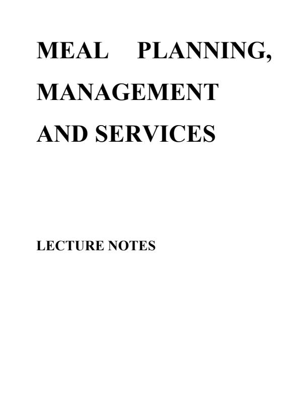 Page 1 – Certificate and Diploma in Nutrition and Dietetics: Meal Planning, Management and Service Notes – Kenyaplex
