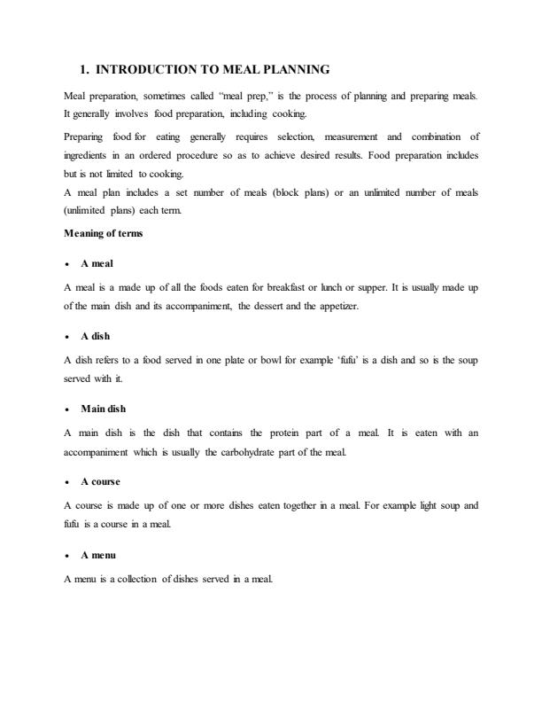 Page 2 – Certificate and Diploma in Nutrition and Dietetics: Meal Planning, Management and Service Notes – Kenyaplex