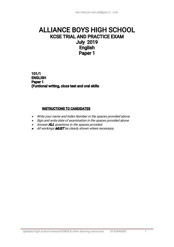 Page 1 – Top School English Papers With Answers – Kenyaplex