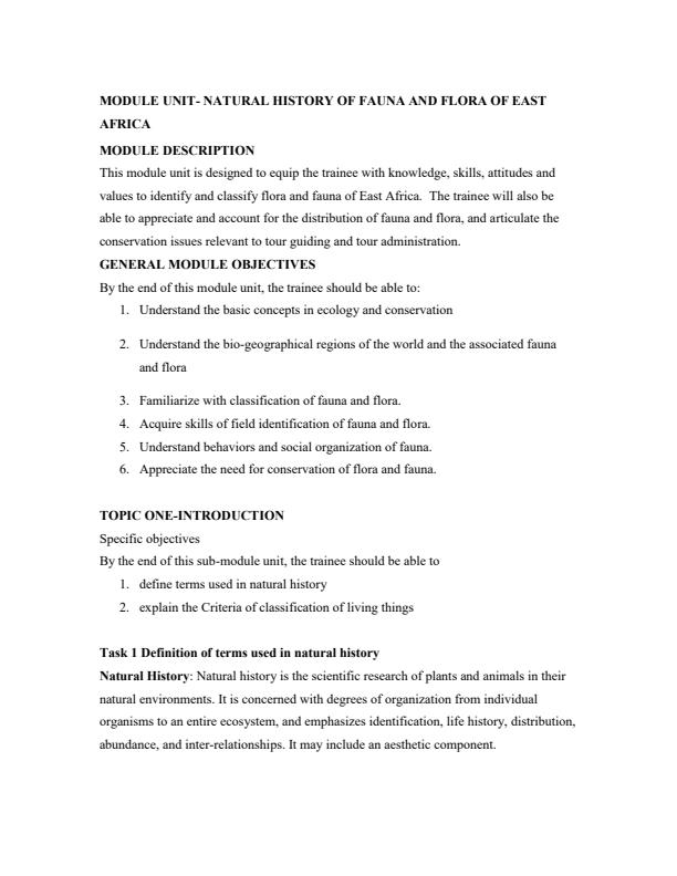 Page 1 – Natural Flora and Fauna of East Africa Notes  – Kenyaplex