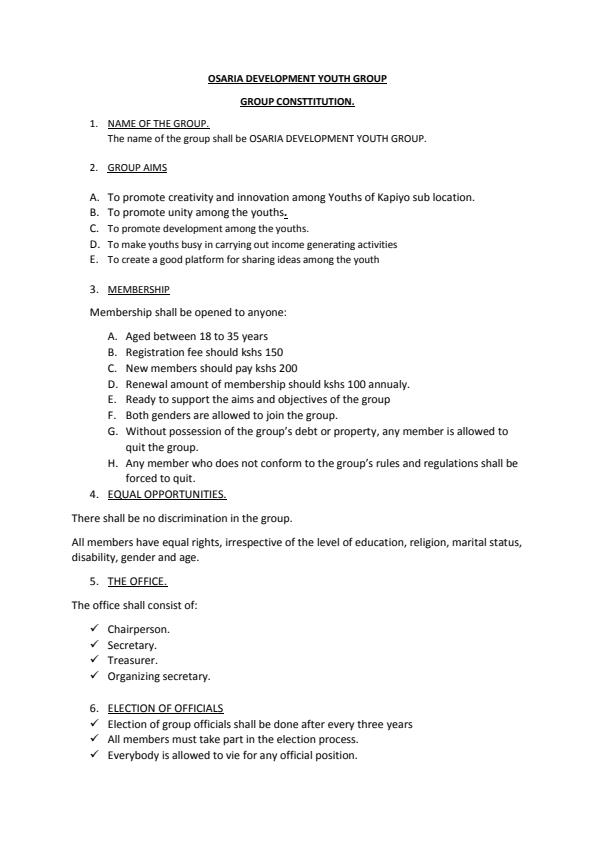 Page 1 – Sample Social Group constitution – Kenyaplex
