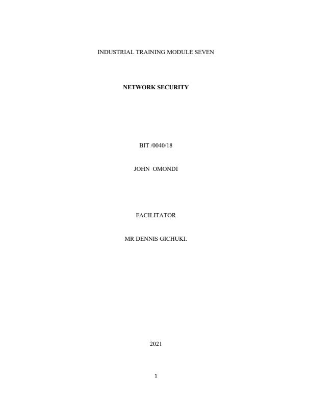 Page 1 – Industrial Training Report on Network Security – Kenyaplex