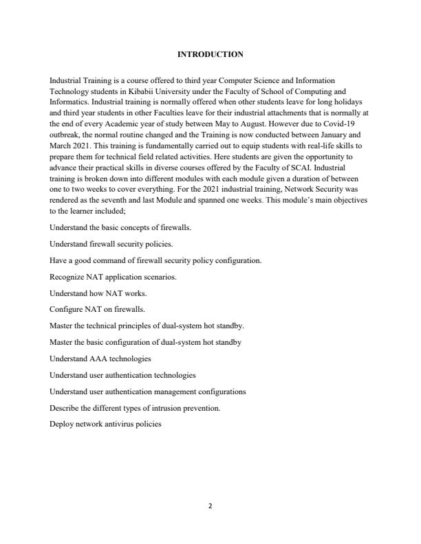 Page 2 – Industrial Training Report on Network Security – Kenyaplex
