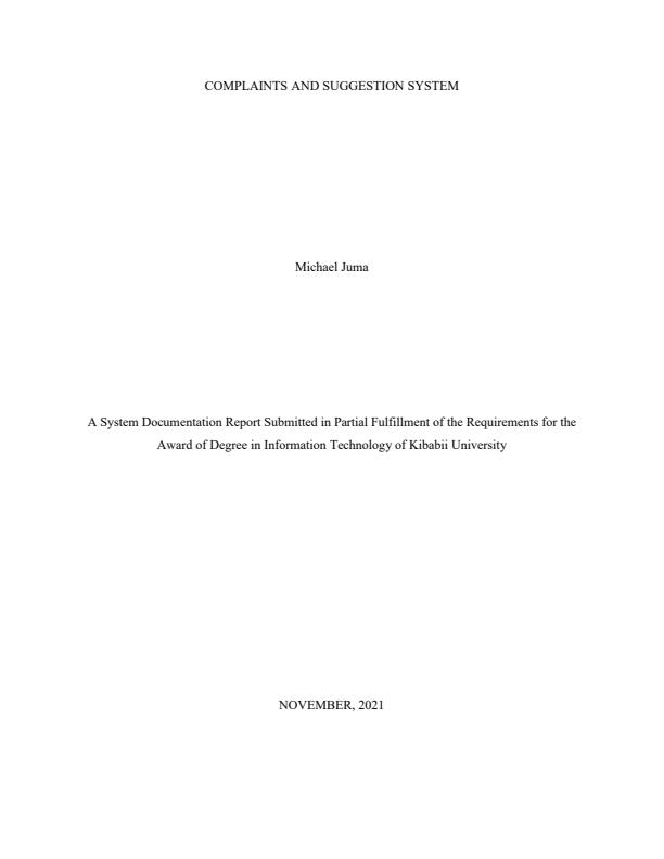 Page 1 – Complaints and Suggestion Information System Project Documentation – Kenyaplex