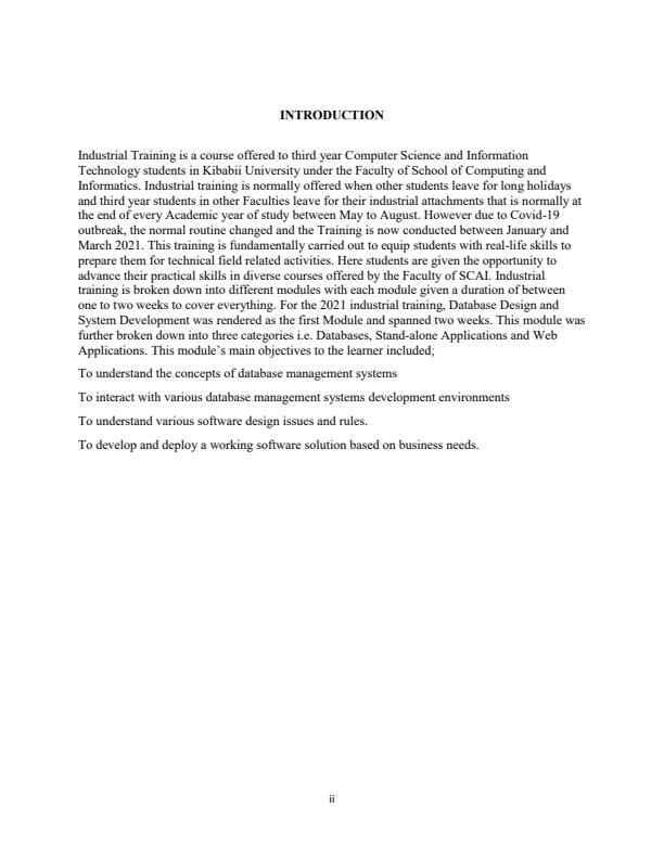 Page 2 – Industrial Training Module: Database Design and System Development – Kenyaplex