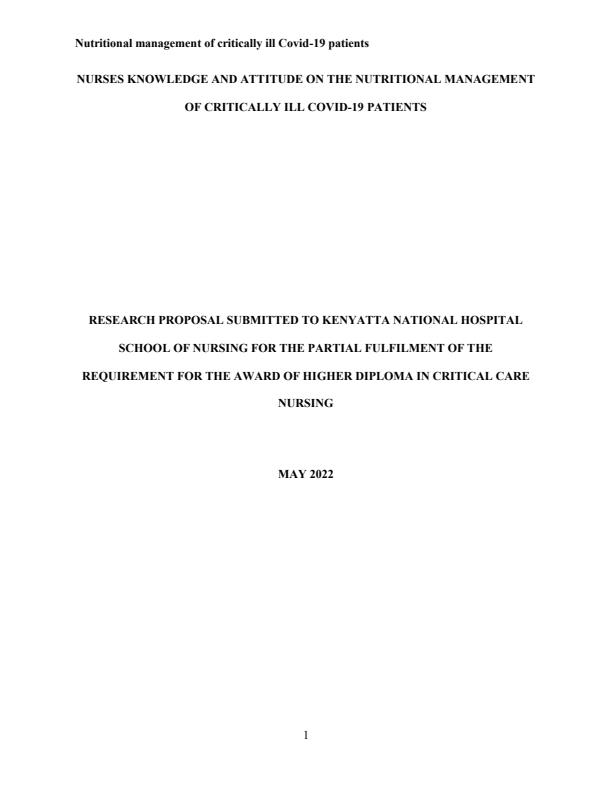 Page 1 – Nurses Knowledge and Attitude on the Nutritional Management of Critically ill Covid-19 Patients – Kenyaplex