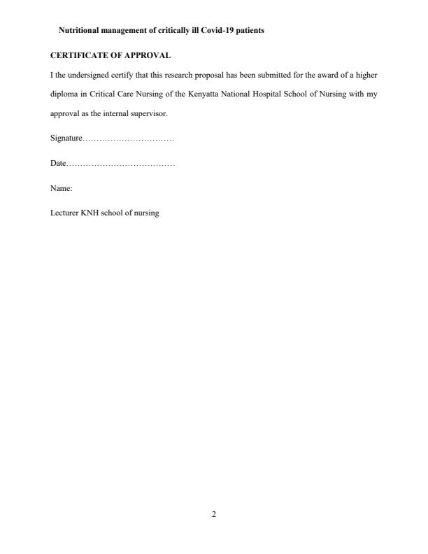 Page 3 – Nurses Knowledge and Attitude on the Nutritional Management of Critically ill Covid-19 Patients – Kenyaplex