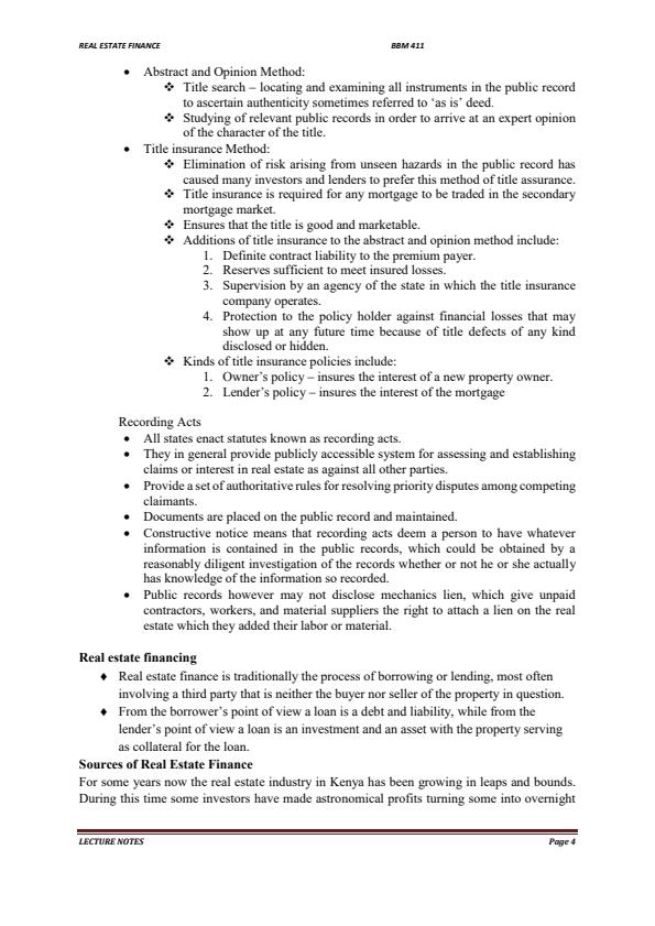 Page 4 – BBM 411: Real Estate Finance Notes – Kenyaplex