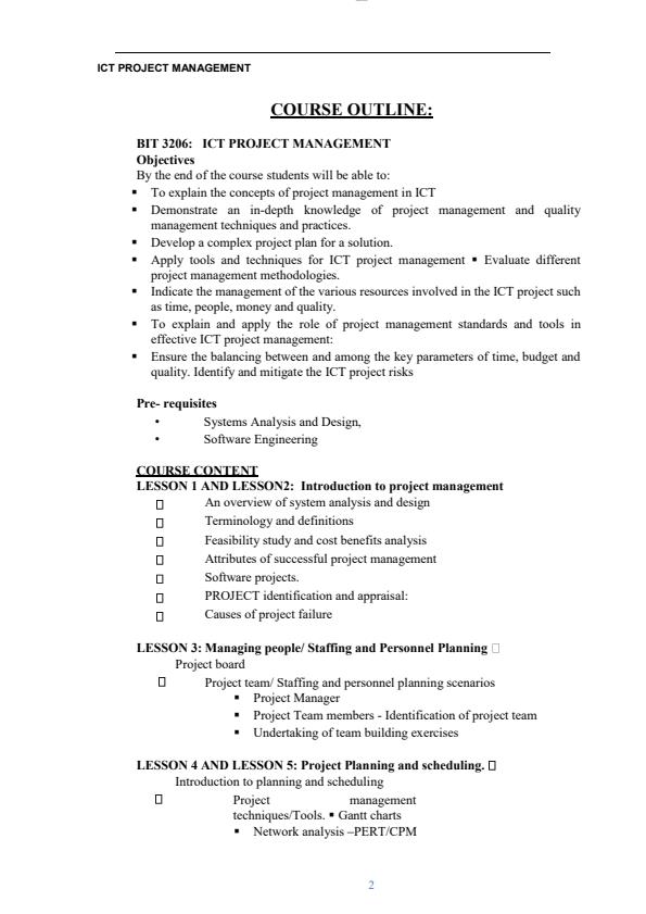 Page 1 – BIT 3206: ICT Project Management Notes – Kenyaplex