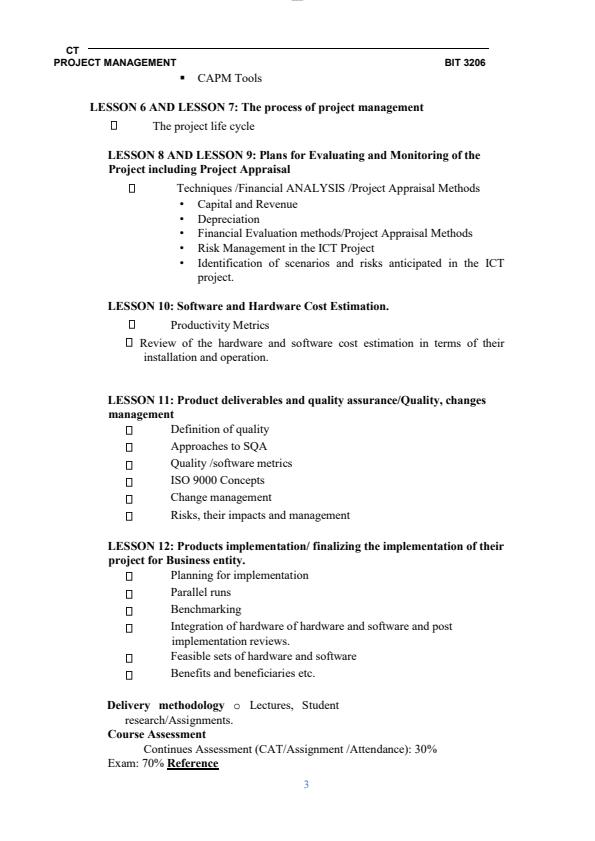 Page 2 – BIT 3206: ICT Project Management Notes – Kenyaplex