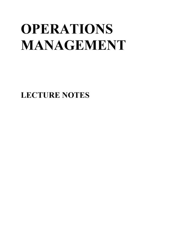 Page 1 – Diploma in Supply Chain Management: Operations Management Notes – Kenyaplex