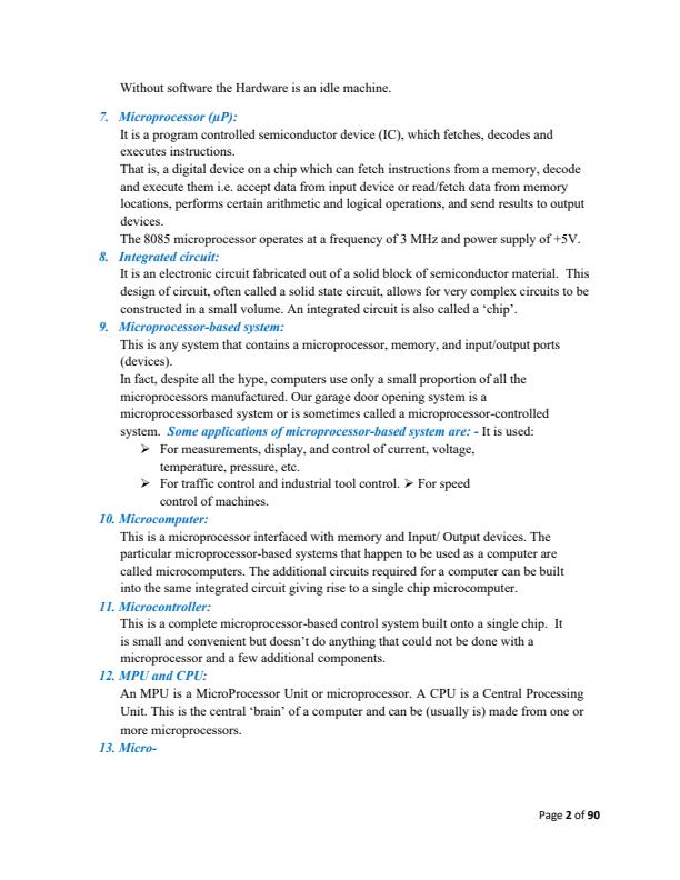 Page 2 – Microprocessor Systems and Micro-Electronics Notes for Diploma in Electrical and Electronics Engineering – Kenyaplex
