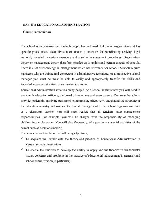 Page 1 – EMP 400: Educational Management and Administration Notes – Kenyaplex