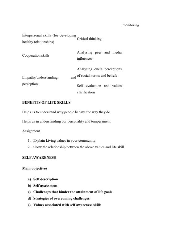 Page 2 – Diploma in Information Communication Technology: Introduction to Life Skills Notes – Kenyaplex