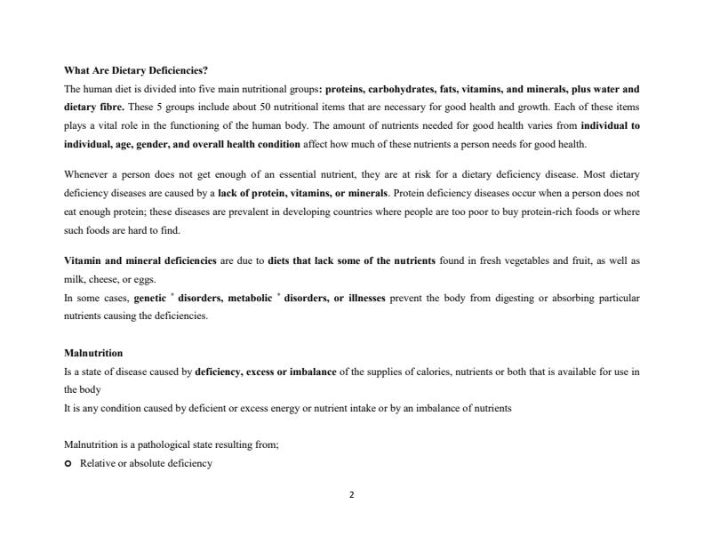 Page 2 – Nutritional Disorders and their Prevention Notes – Kenyaplex