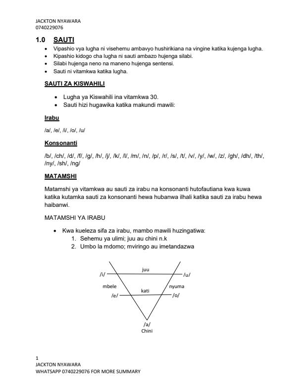 Page 1 – Muhtasari wa Kiswahili Sauti – Kenyaplex