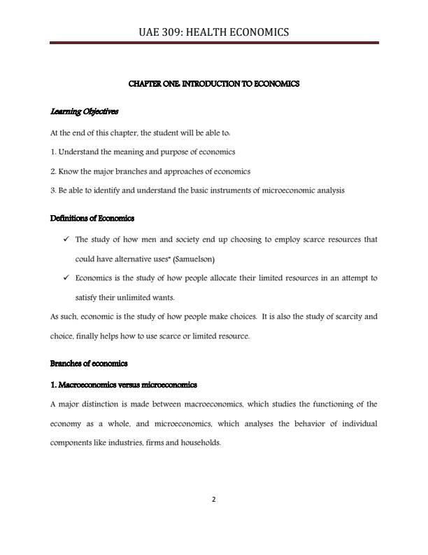 Page 2 – UAE 309: Health Economics Notes – Kenyaplex