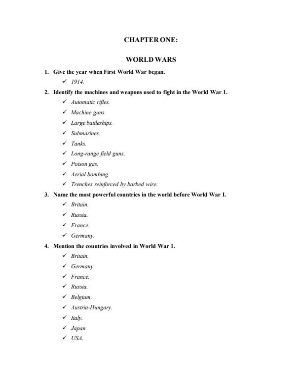 Page 1 – History and Government Form 4 Chapter 1 Questions and Answers on World Wars – Kenyaplex