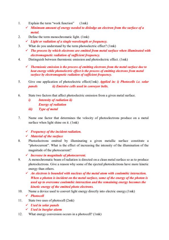 Page 1 – Form 4 Physics Sample Questions and Answers on Photoelectric Effect – Kenyaplex