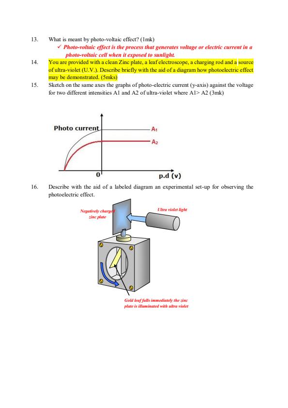 Page 2 – Form 4 Physics Sample Questions and Answers on Photoelectric Effect – Kenyaplex