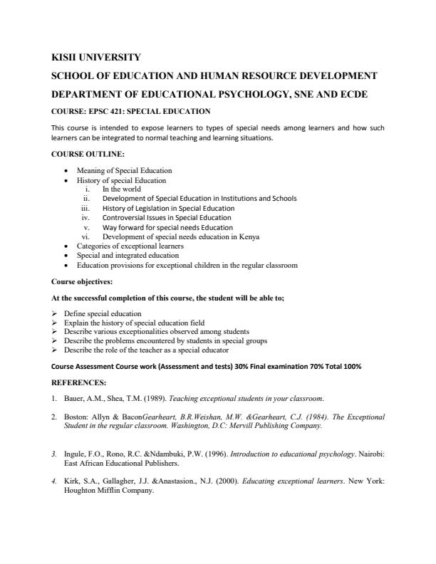 Page 1 – EPSC 421: Special Education Notes – Kenyaplex
