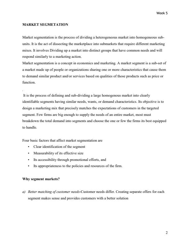 Page 2 – Market Segmentation, Targeting  and Positioning Notes – Kenyaplex