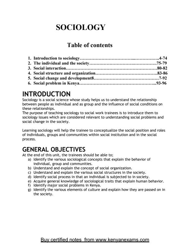 Page 1 – Certificate in Social Work: Sociology Notes  – Kenyaplex