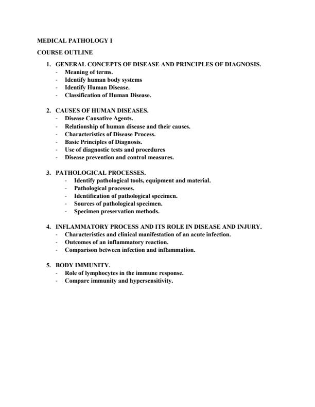 Page 1 – Medical Pathology I Notes – Kenyaplex