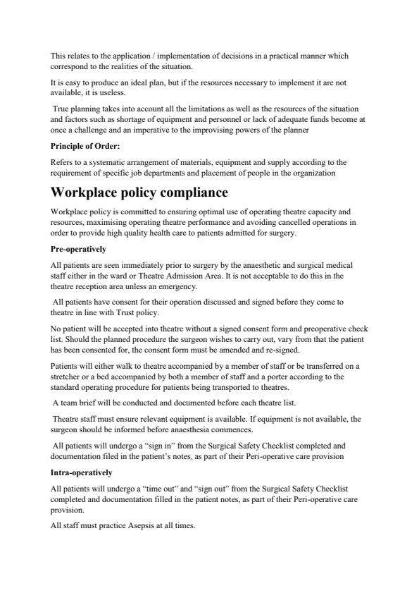 Notes on Execution of Perioperative Theatre Administrative Services 12057