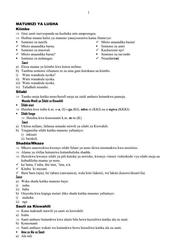 Page 1 – Lugha na Matumizi ya Lugha Notes – Kenyaplex
